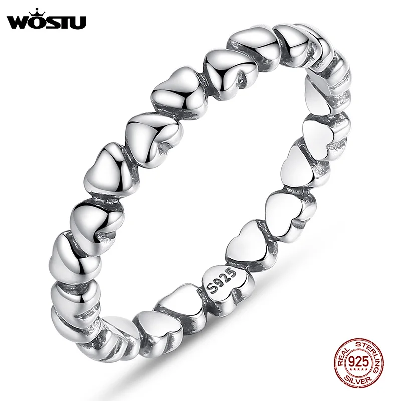 Женское кольцо с сердечком WOSTU модное Оригинальное из 100% стерлингового серебра 925