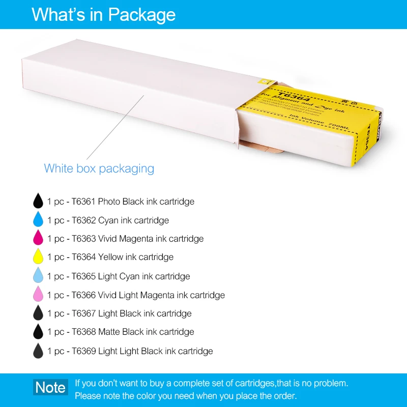 9Colors/Set T6361-T6369 Compatible Ink Cartridge Filled With Pigment Ink For Epson Stylus Pro 7890 9890 7908 Printer 700ML/PC
