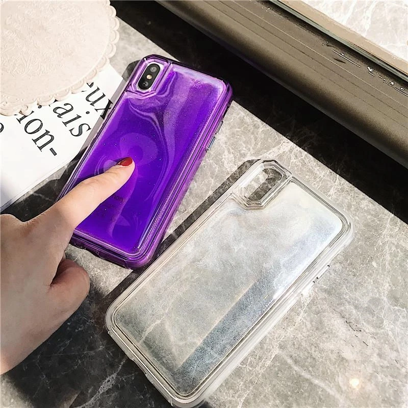 Bling Glitter Liquid Quicksand Purple White Rose Red Phone Cases for iPhone XS Max XR X 6 6S 7 8 Plus Case 2 in 1 Shockproof |