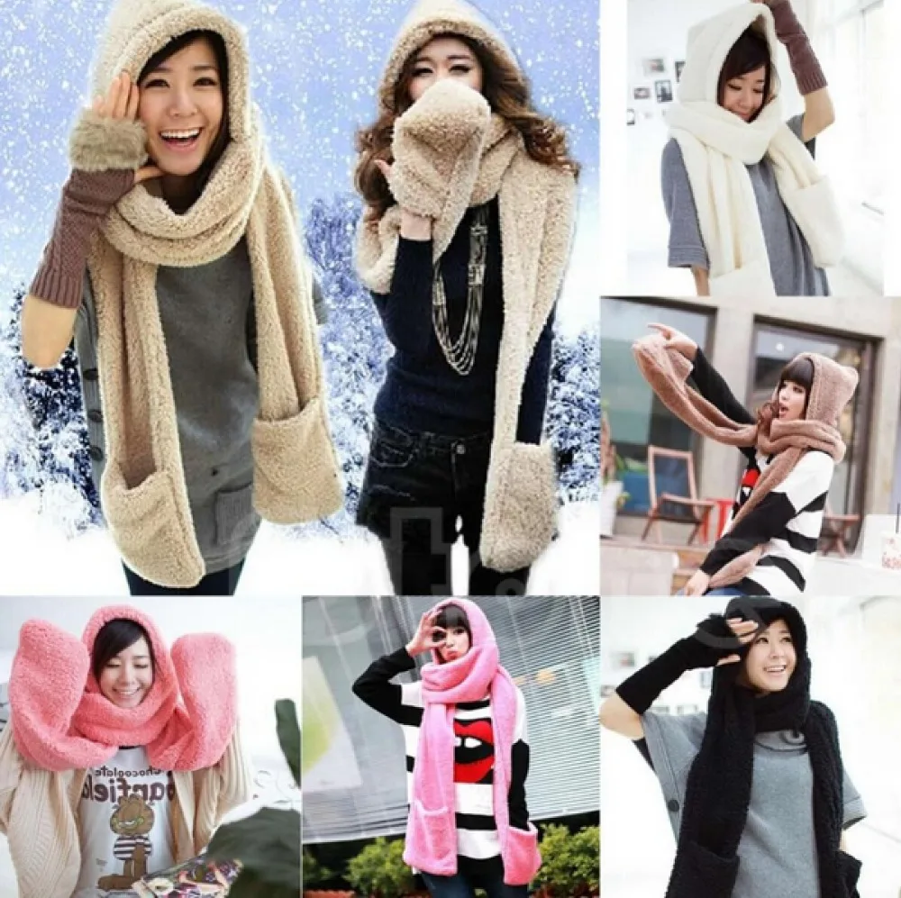 Шапка шарф перчатки один комплект Новинка 2017 зимние модные меховые шапки для