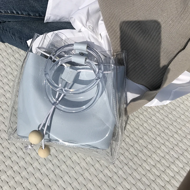 Ins Bag Woman 2018 New Beach Portable Bucket Fashionable Transparent Crystal Jelly | Багаж и сумки