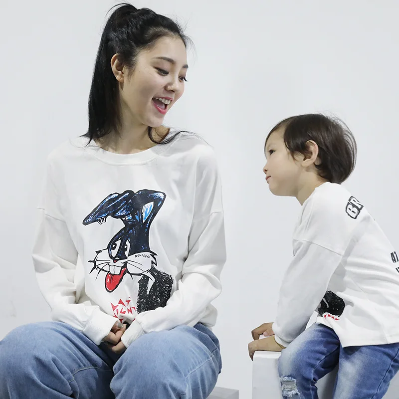 Mother and Baby Girl Clothes Rabbit Sweater Autumn Long Sleeve Mom Girls Family Matching Outfits | Мать и ребенок