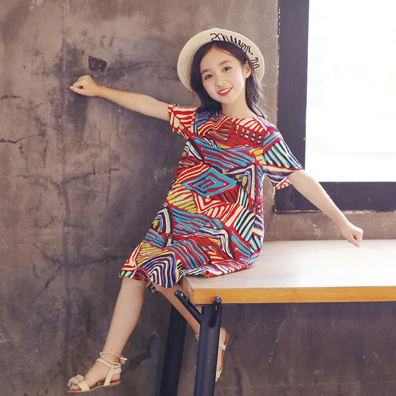 Летнее платье для девочек в богемном стиле повседневная юбка-пачка Пляжное