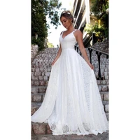 lzl home beach wedding lace embroidery sleeveless wedding dress white v neck bridal gown 2020 tulle vestido noiva