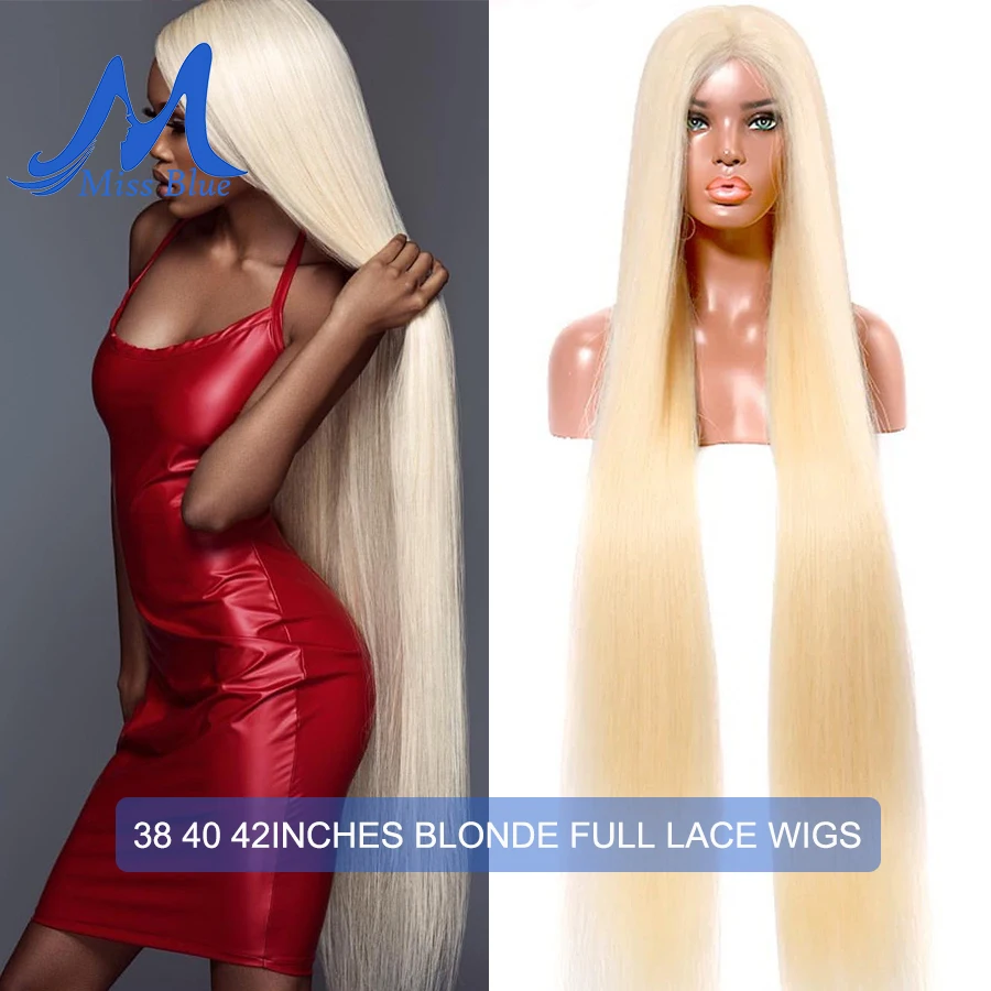 

38 40 42 inches Long Hair Full Lace Human Hair Wigs Brazilian Straight Frontal Wigs For Woman 613 Blonde Hair Wigs Pre Plucke