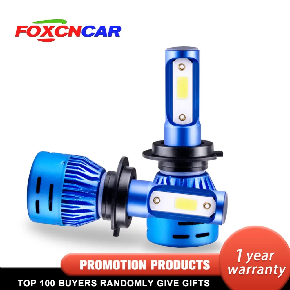Foxcncar 2 Шт Автомобильные фары лампы светодиодный H4 H7 9003 72W для H8 H9 H11 H1 9005 9006 9012 HB3 HB4
