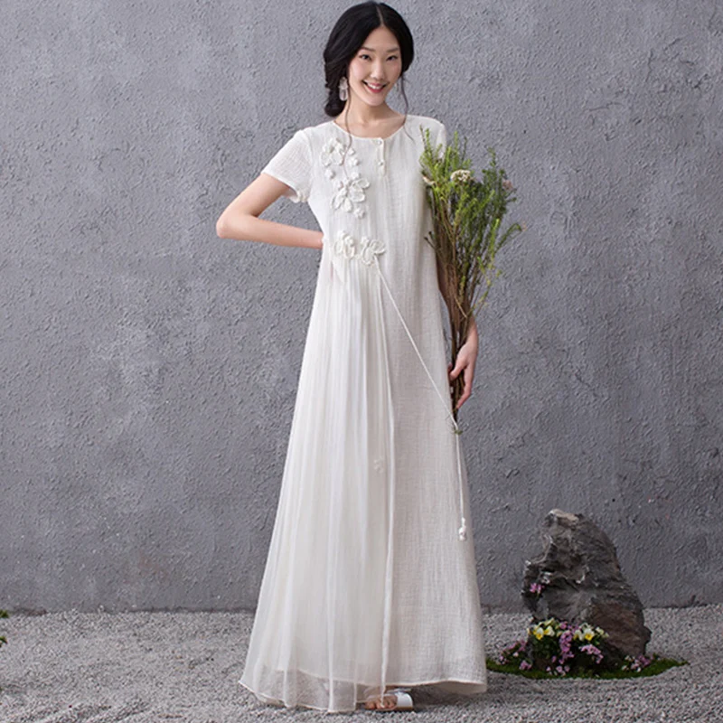 Женское винтажное Хлопковое платье макси свободное повседневное с принтом