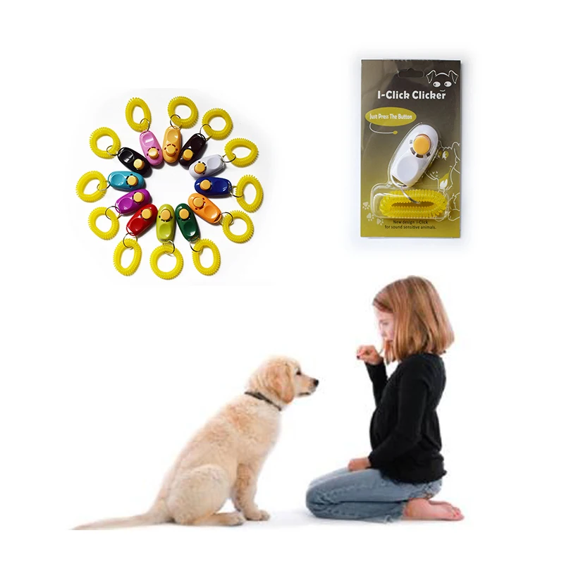 

1pc Training Dog Clicker Pet Trainer Pet Dog Adjustable Sound Key Chain And Wrist Strap Doggy bell Click 14 colors