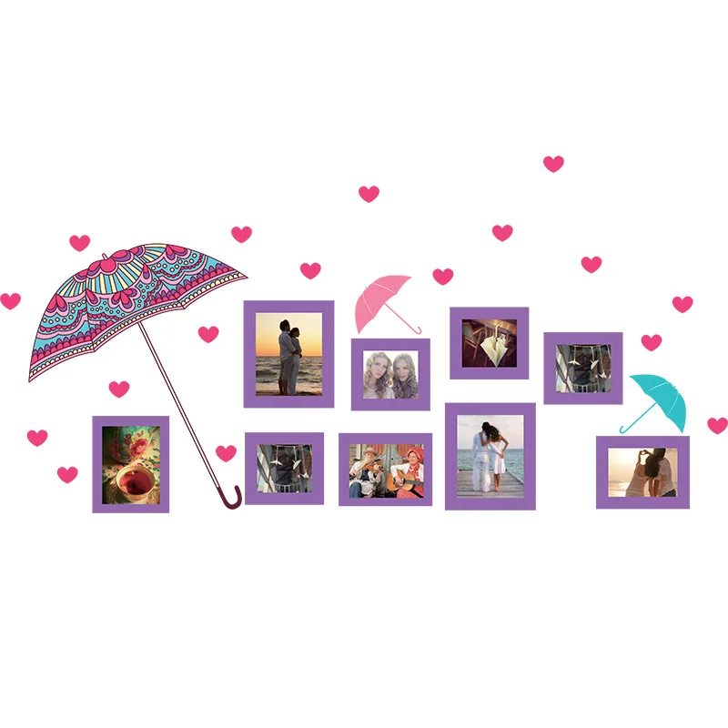 Romantic photo wall stickers purple flower umbrella living room background decoration dormitory layout | Дом и сад