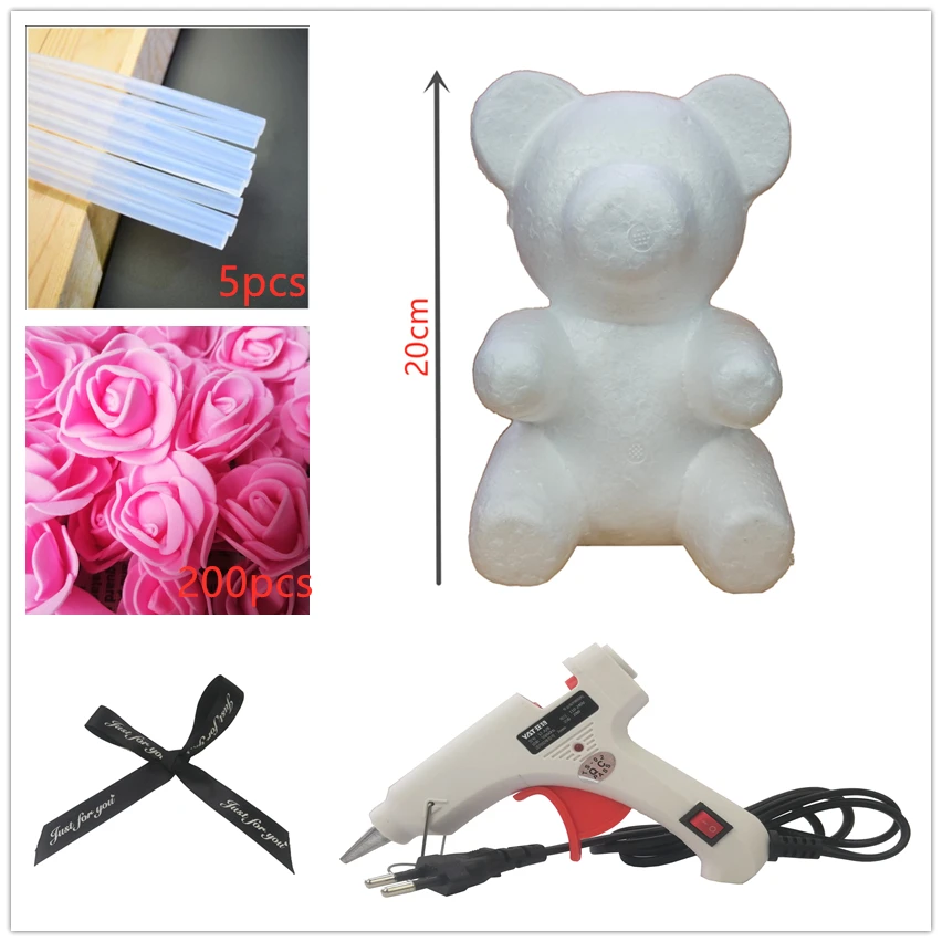 20 см пенопластовый пресс-форма мишки DIY искусственный цветок розы медведь пластиковый медведь розы подарок на день Святого Валентина