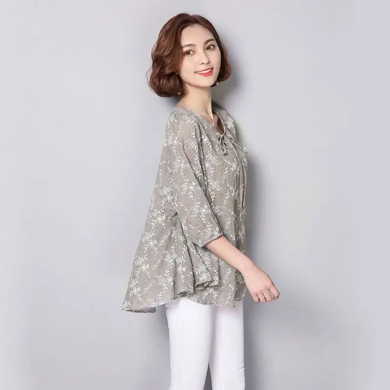 Осенние женские блузки и топы 2018 свободная льняная хлопковая блузка туника