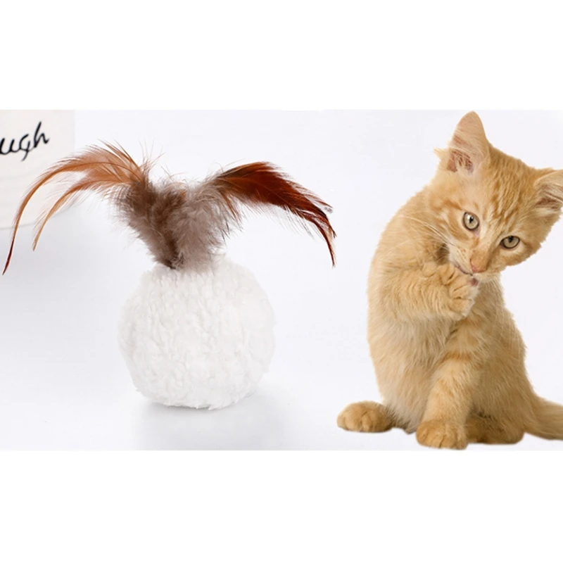 LEMONDA Pet Cat Plush Toys Ball with Feathers Soft Kitten Interactive Toy Bell Inside | Дом и сад