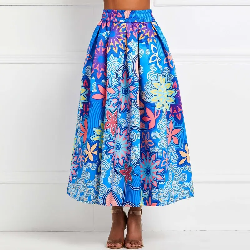 Женская плиссированная юбка макси с цветочным принтом высокая талия большие