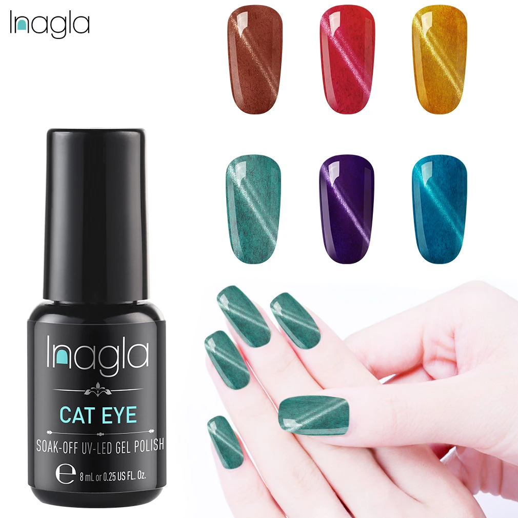 Inagla Furcoat Гель лак кошачий глаз для ногтей Soak off УФ и светодиодной лампы Top Base Coat 8