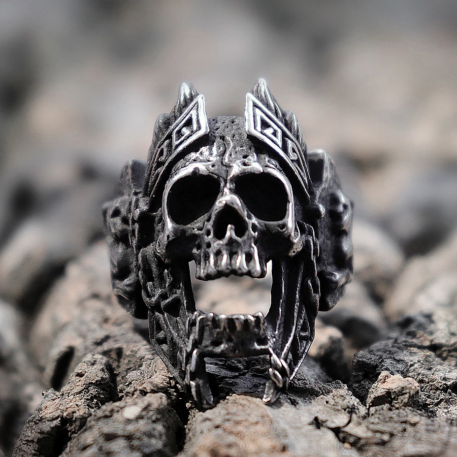 

EYHIMD Unique Gods of War Ares Skull Rings Punk Rock Warrior 316L Stainless Steel Ring Mens Biker Jewelry