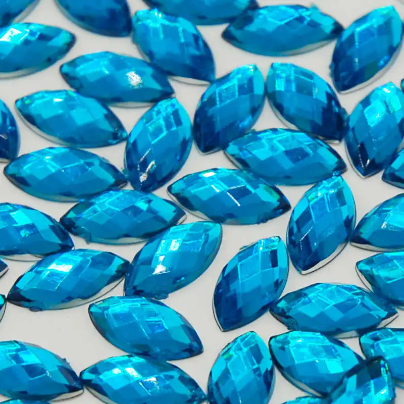 lake blue 100 шт Хрустальные акриловые стразы в форме конского глаза, AB Цвет, 3D дизайн ногтей, плоская задняя сторона, декоративная огранка Marquise Earth - Цвет: lake blue