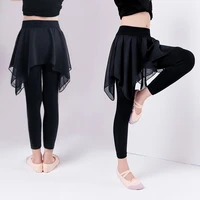 girls kids black ballet dance pants children modal pants with chiffon skirt gymnastics dance training leggings