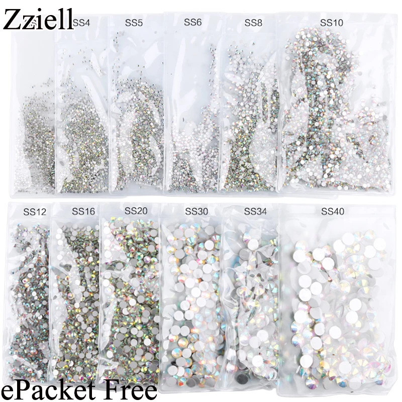 Высокий свет AAA rRhinestone Crystal AB Clear ss3 ss40 (1 3 мм 8 4 мм) Стразы без горячей фиксации с