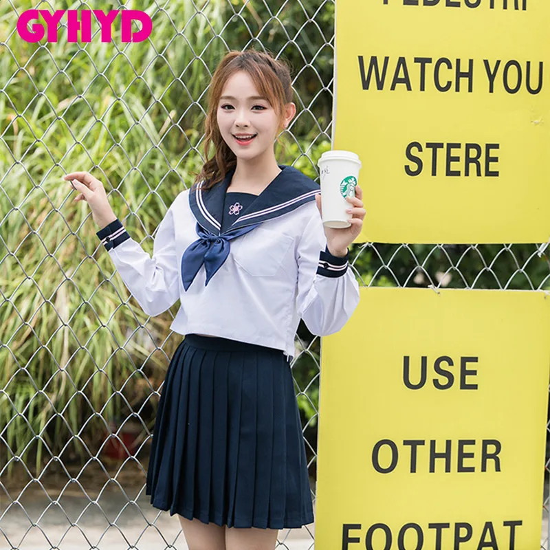 GYHYD Japanese JK Sets School Uniform Kawaii Girls Sailor Collar Coat+Pleated Skirt+Tie Autumn High Women Suits | Тематическая