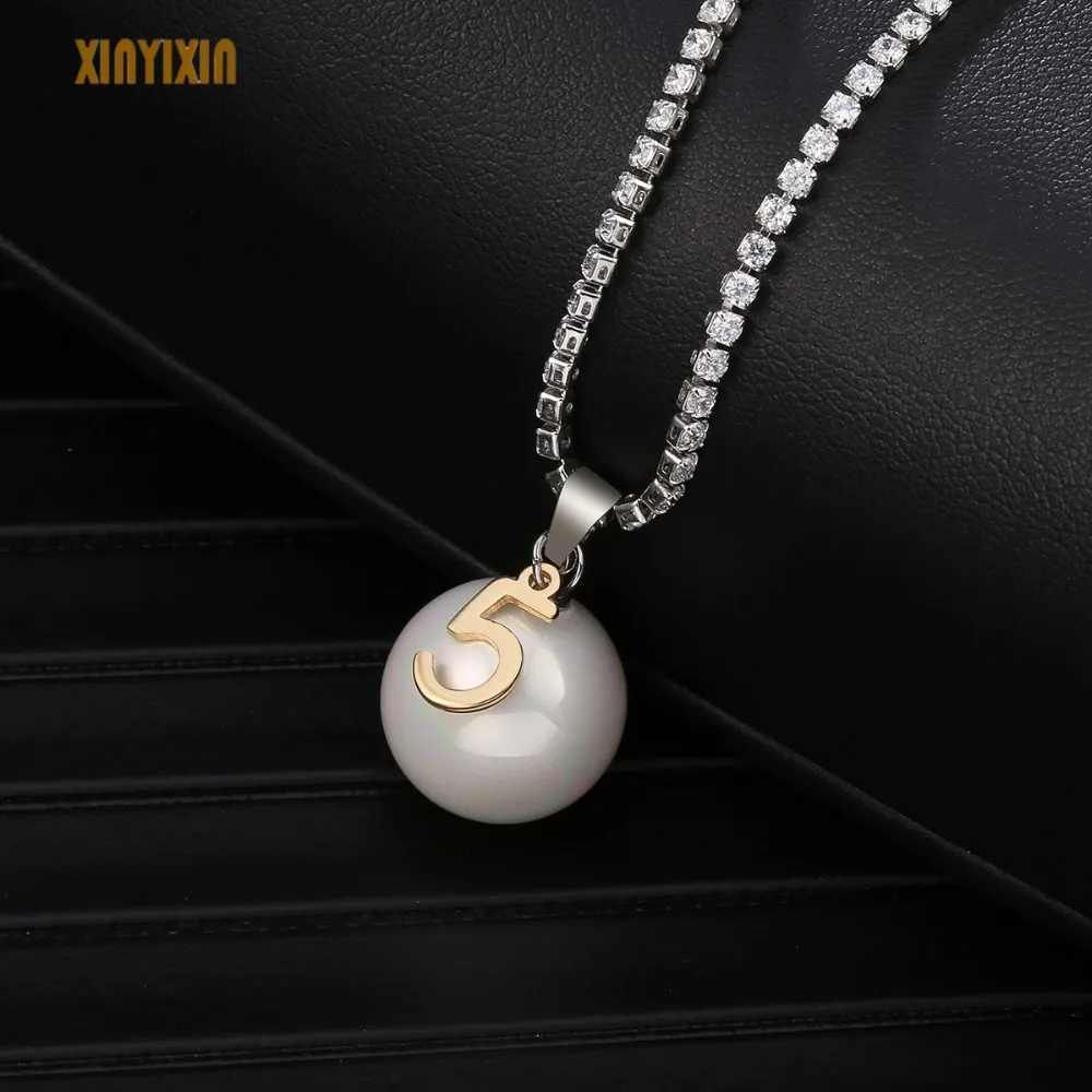 

Big Round Pearl Choker Necklace for Women Elegant Crystal Coffee Gold Chain Number 5 Pendant Necklace Pearl Jewelry Party Gift