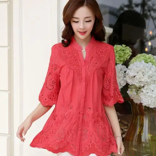 2018 весенне летняя Свободная рубашка с вышивкой большого размера крючком и