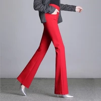 ol style womens high waist flared pants black white red blue bell bottom pants office ladies stretch flare trouser 6xl