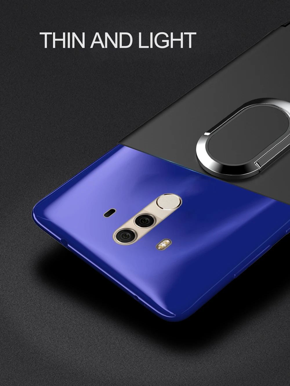 Black Skin For Huawei Mate 10 9 Pro Luxury Hybrid Magnetic Kickstand Ring Holder Case Cover |