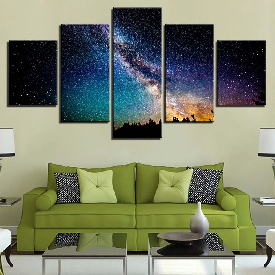 

HD Печать холст картина домашний Декор 5 шт. настенное искусство звездное небо модульный пейзаж фотографии прикроватный фон художественное ...