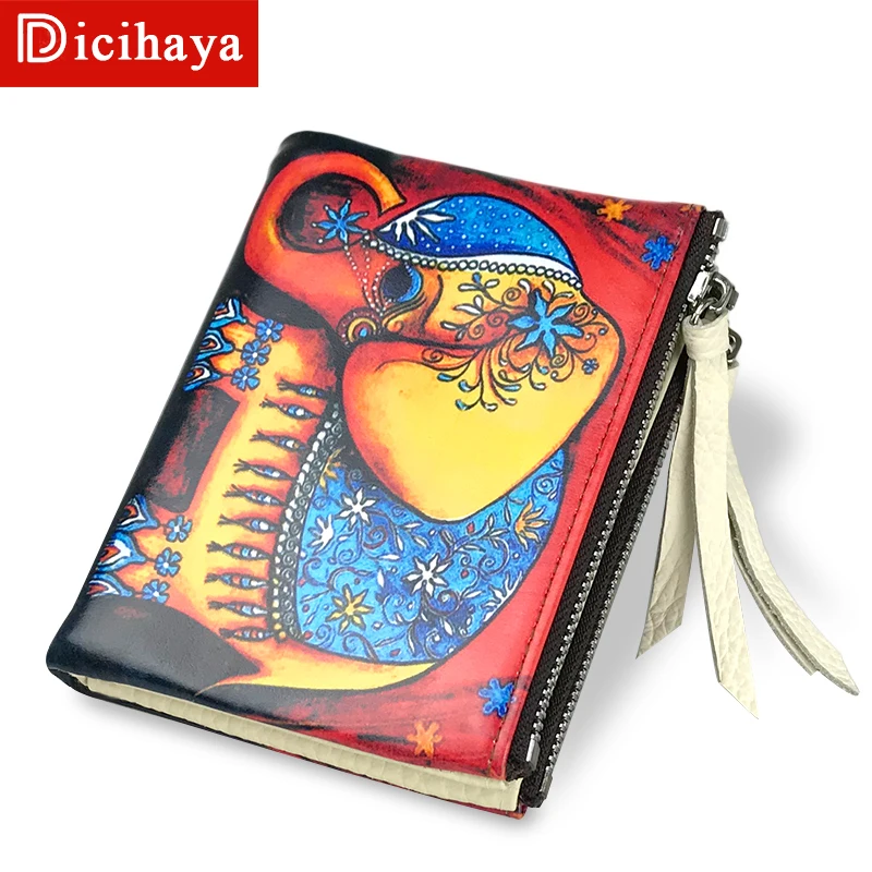 DICIHAYA, кожаный кошелек, с принтом слона, кошельки, короткий дизайн, двойная молния, женский кошелек, маленький кошелек, Cartera, женские кошельки, 702-2