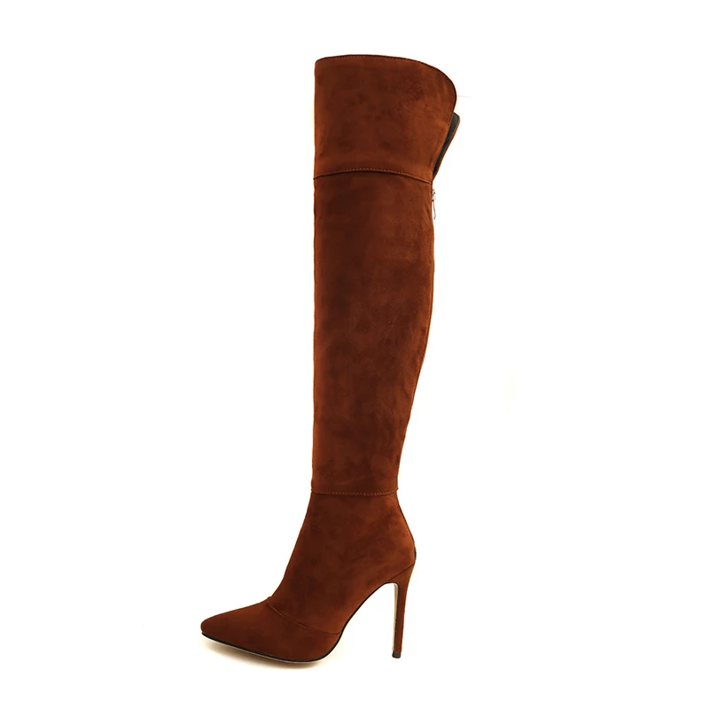 WETKISS Winter High Heels Women Boots Flock Pointed Toe Footwear Zip Female Over The Knee Boot Shoes 2018 Plus Size 32-46 | Обувь
