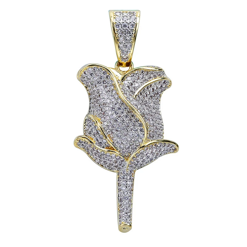 Elegant white Rose Pendants Necklaces for Women Micro Paved AAA CZ Stone Bling Ice Out Men Hip Hop Rapper Jewelry Party Gift | Украшения и