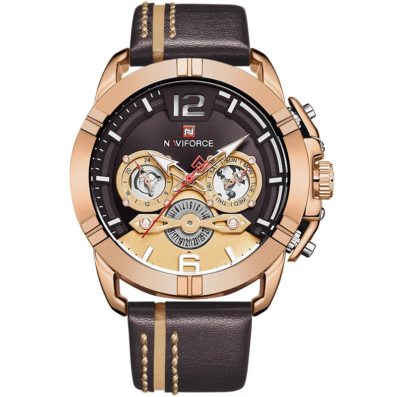 Rose Gold NAVIFORCE часы Мужские Спортивные кварцевые наручные часы лучший бренд класса люкс кожаный календарь Мужские часы армейские Reloj Hombre Relogio Masculino - Цвет: Rose Gold