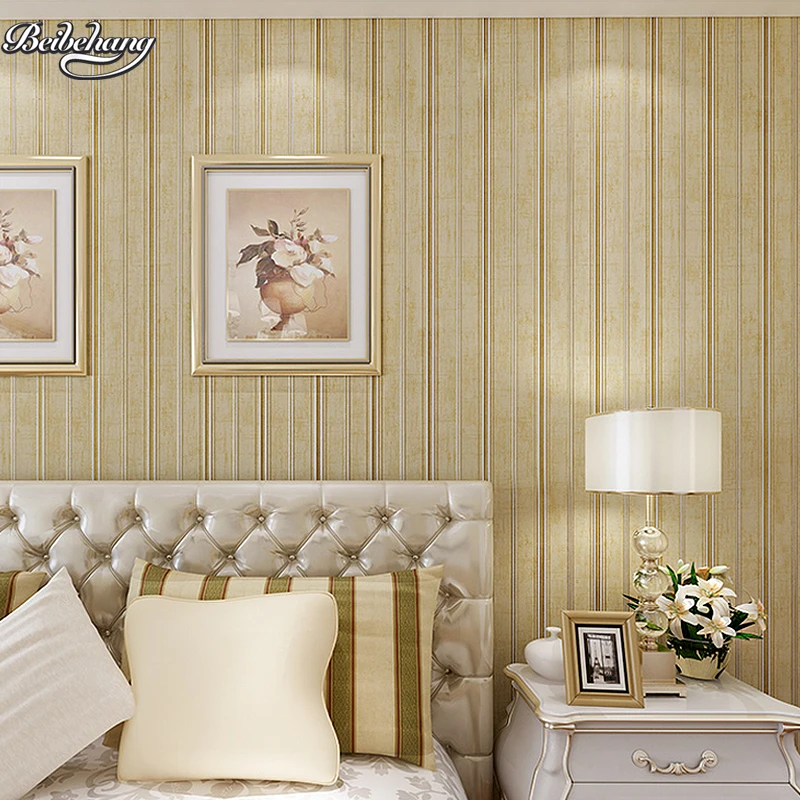 

beibehang Green non - woven thick three - dimensional flocking wallpaper retro simple modern striped bedroom wallpaper