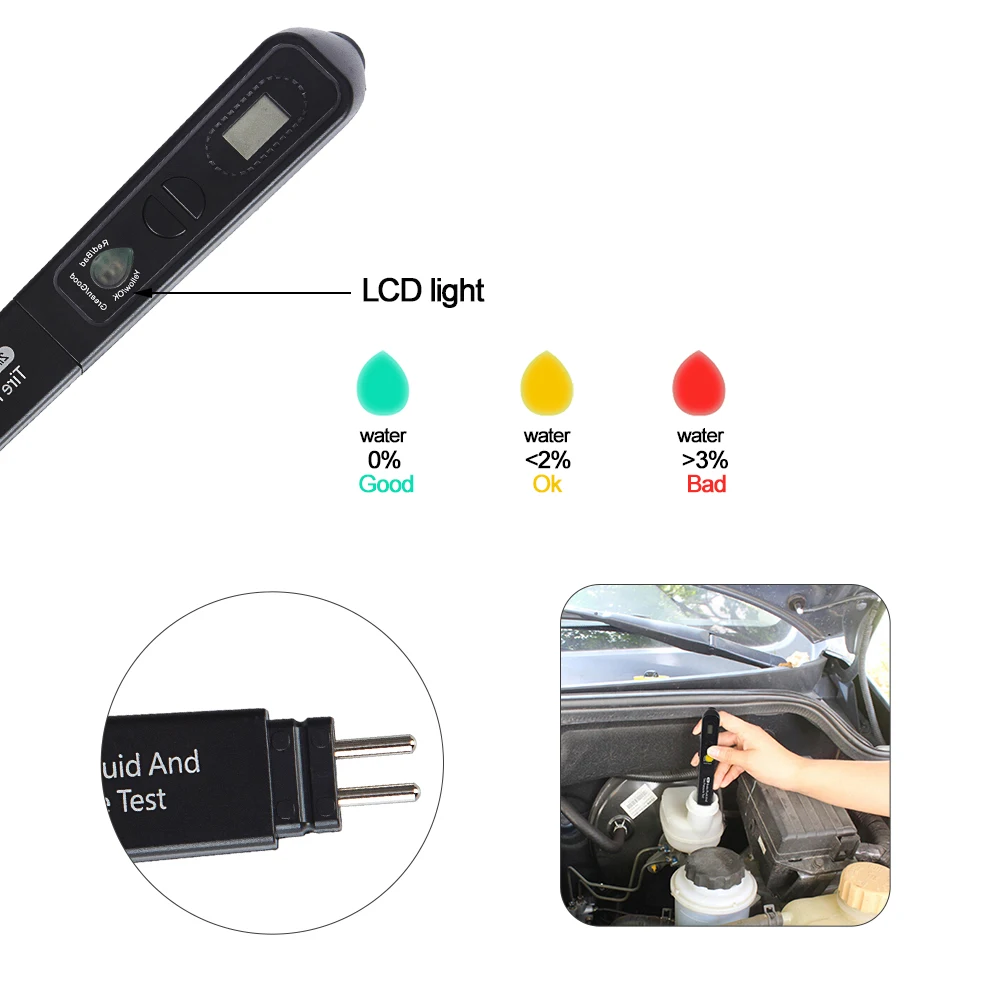 2 в 1 Тормозная жидкость тестер ручка с светодиодный датчик давления шин
