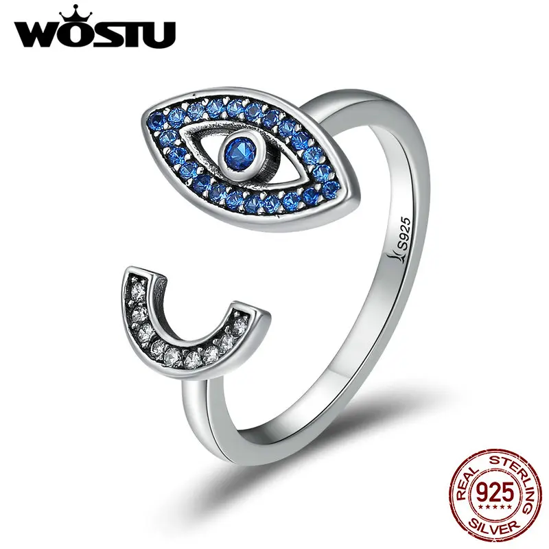 WOSTU роскошные 925 пробы серебряные завораживающие голубые глаза для лица прозрачные CZ открытые, кольца на палец для женщин ювелирные изделия из стерлингового серебра CQR173