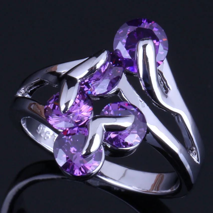 

Marvelous Round Purple Cubic Zirconia Silver Plated Ring V0413