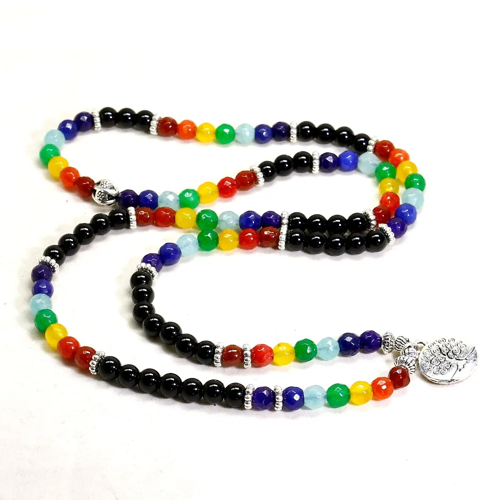Женский браслет с натуральным камнем Mala Chakra черный оникс 7 чакр Йога медитация