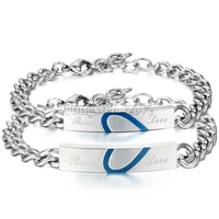 romantic real love blue heart stainless steel promise bracelet for couple men women valentines day gift pulseras