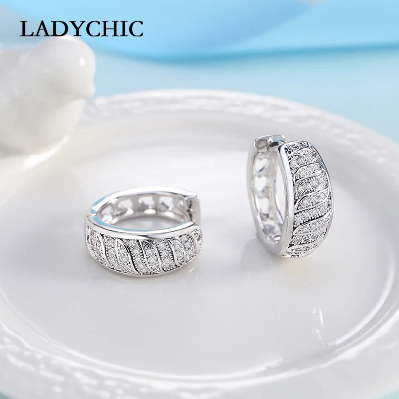 LADYCHIC, элегантные женские круглые серьги, проложенный Крошечный Цирконий, камни, роскошные женские круглые серьги-кольца, свадебные ювелирные изделия, LE1012