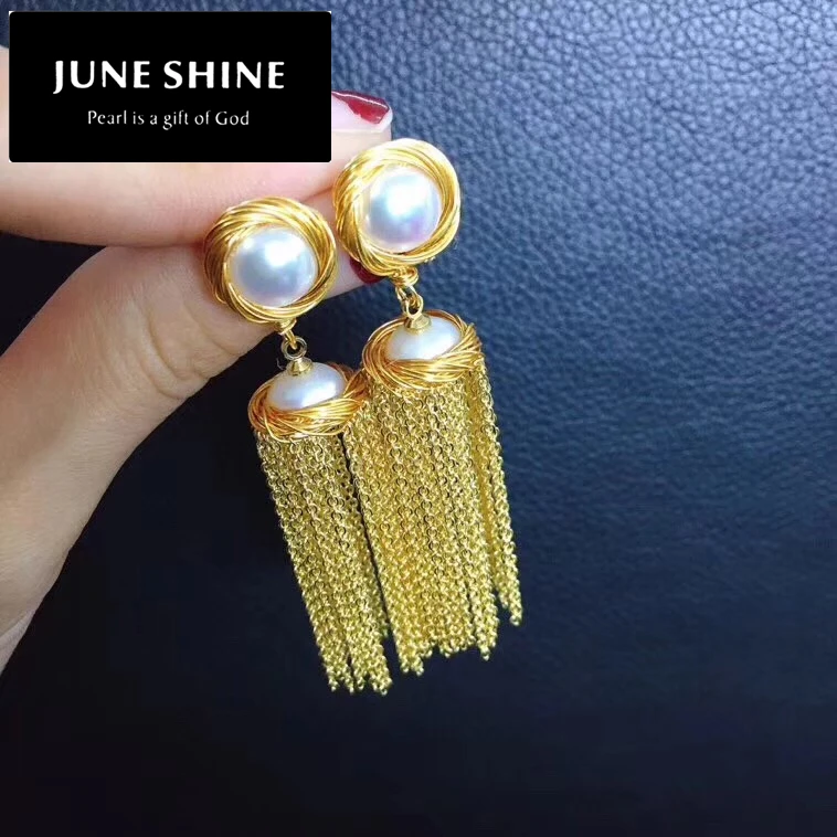 

Freshwater Pearl Drop Earrings Real Nature white Pearl Alloy plated 14K Gold for women wedding jewelry earings gift DE022