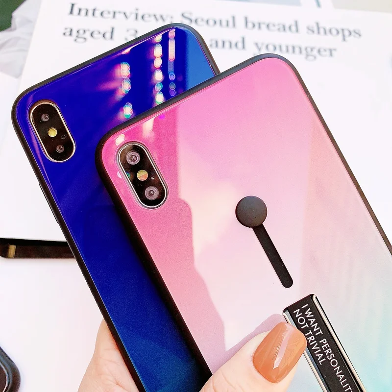 Чехол из закаленного стекла для iPhone XS XR 7 8X6 6S Plus градиент цвета синий луч Аврора