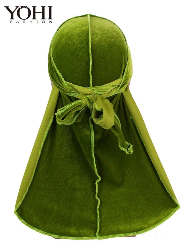 Olive green Унисекс бархат дюраг волны Экстра длинный хвост и широкие ремни для дю-Раг сделать средний стежок на внешнем волосе аксессуары - Цвет: Olive green