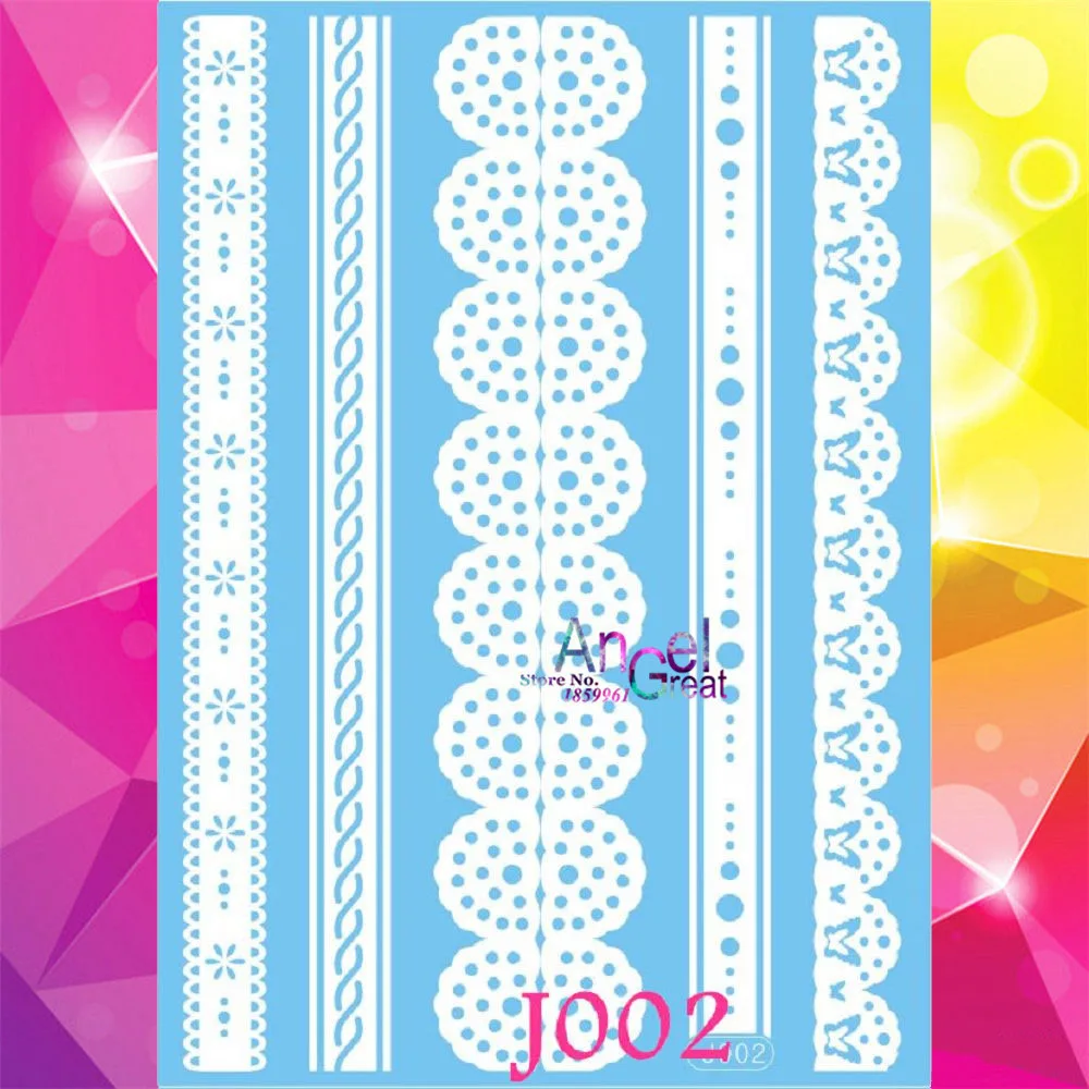 

1PC Large White Ink Henna Temporary Tattoo Stickers Women Dating AJ002 Body Art Paint Arm Bracelet Tattoo tatouage taty Tattoos