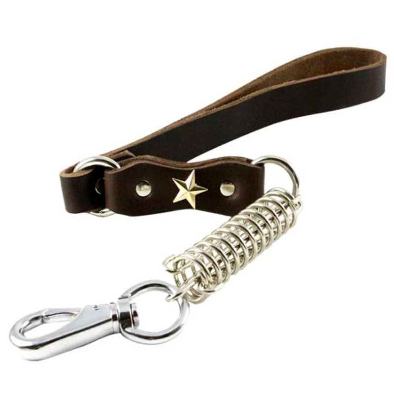 

Large Dog Leather Leash Lead Heay Duty Spring Dog Chains Strong Quality Labrador Husky Short Leash Traction Rope Pet Accessories