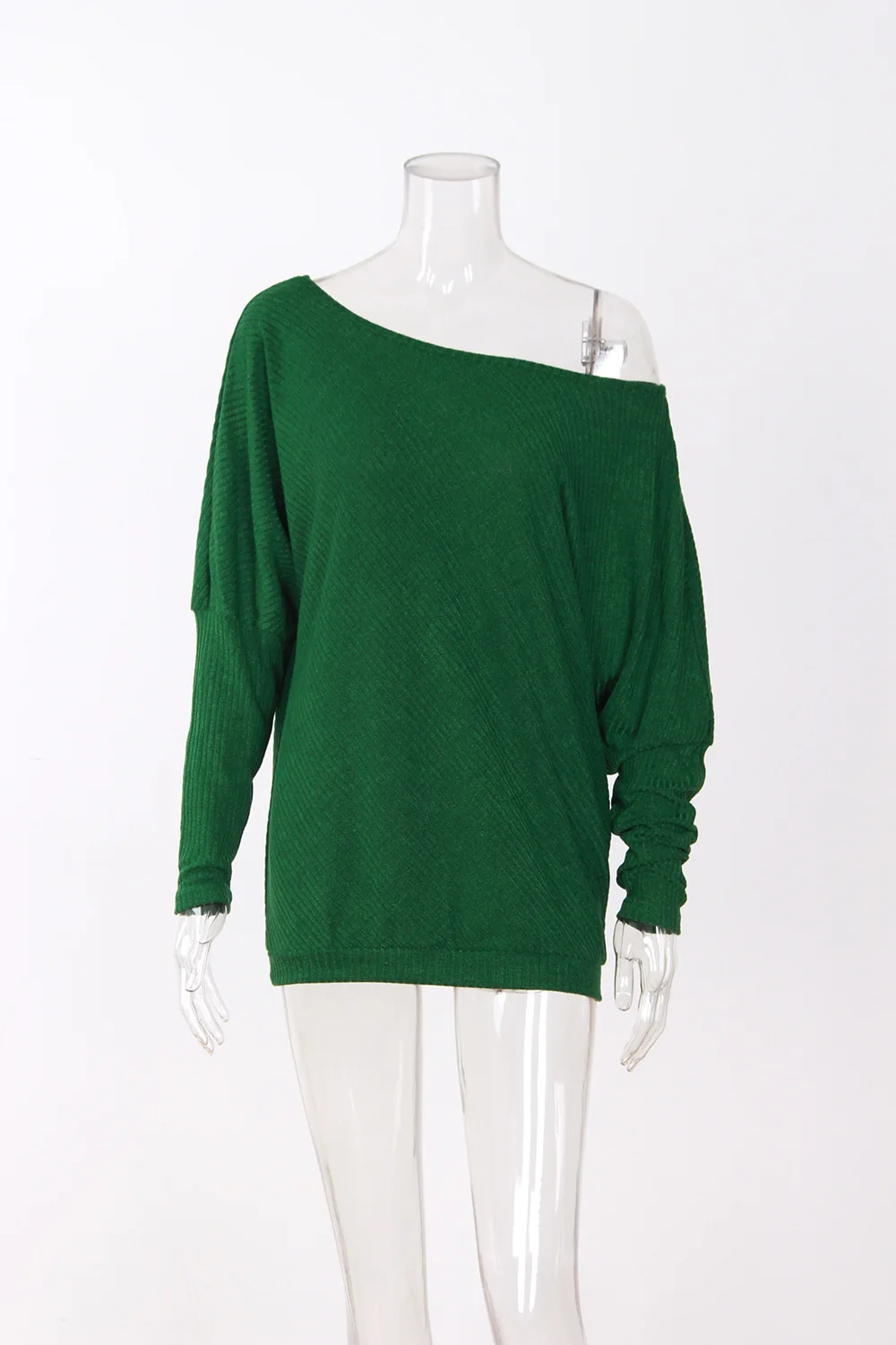 sweater women new Spring/Autumn/winter Fashion Sexy Dew shoulder long Batwing Sleeve knitting Sweater Solid Green clothing | Женская