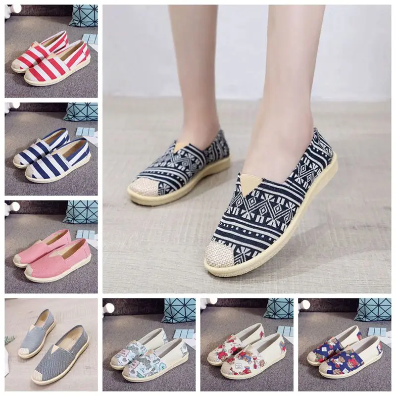 

ASILETO 2019 casual canvas shoes woman espadrilles breathable hemp insole slip on women ballerina flats ballet stripe printed