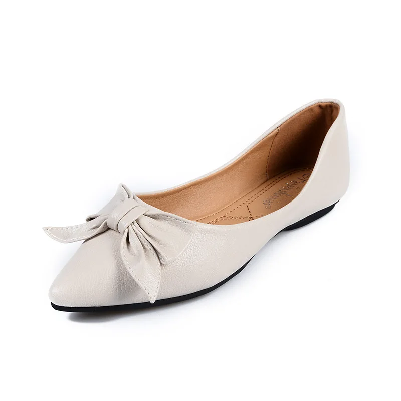 Spring New 2019 Black White Leather Bowtie Butterfly-knot Shoes Woman Pointed Toe Flat Rubber Heel Loafers Women Slip On Zapatos | Обувь