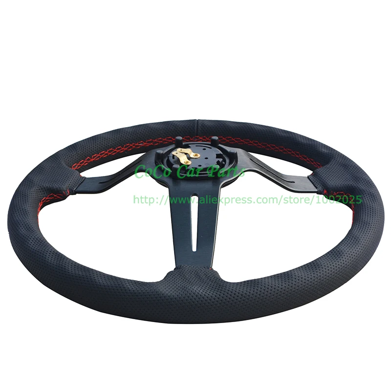 Черный ND Гоночный Руль Натуральной Кожи Спорт Рулевого Колеса Автомобиля |