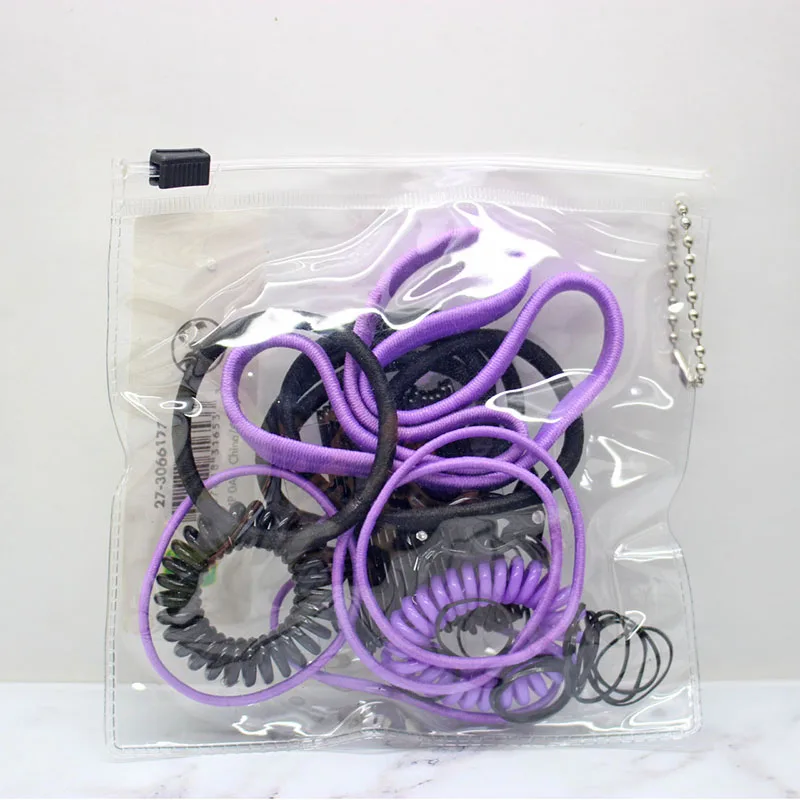 Purple ПВХ сумки черный и коричневый и фиолетовый набор мини-Когти для волос и эластичные и телефонные провода и повязки для волос и заколки аксессуары для волос для девочек - Цвет: Purple
