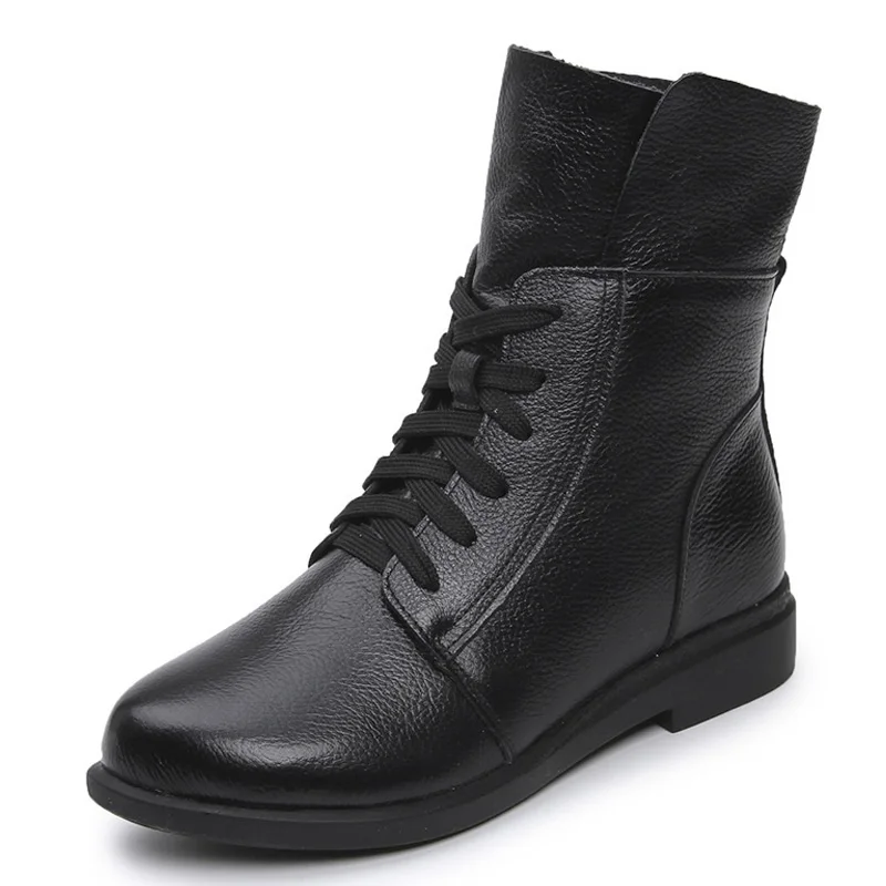 DRKANOL/модные женские ботильоны из натуральной коровьей кожи; Ботинки martin на квадратном каблуке; женские мотоциклетные ботинки на шнуровке; Цвет черный, красный - Цвет: Черный